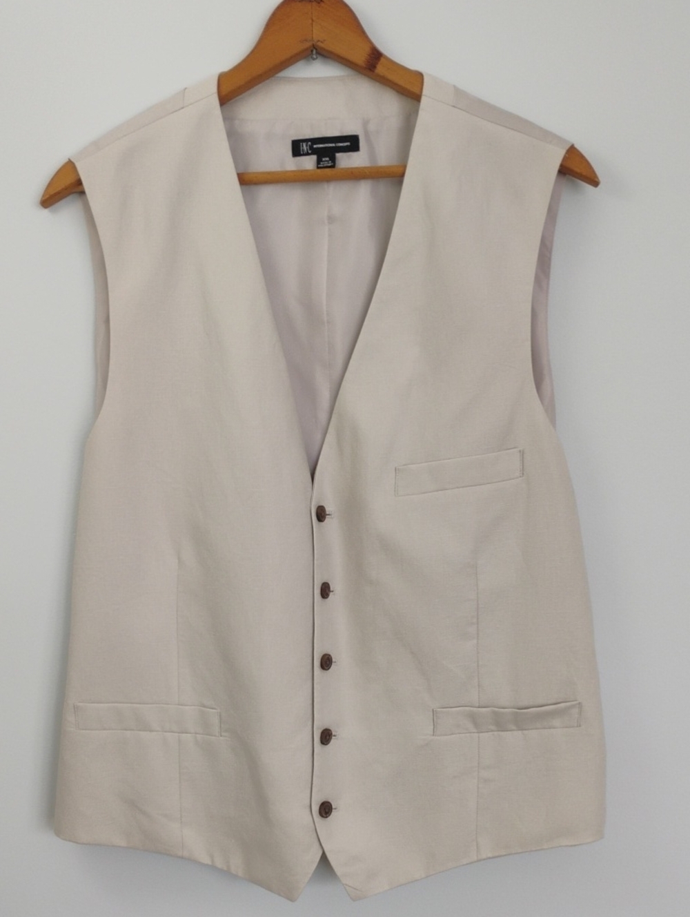 Beige INC International Concepts Slim Fit Vest Classic Linen Blend 5-Button XL